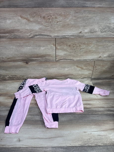Sytepopcy 2pc pink color block sweatshirt and joggers set with leopard print accents