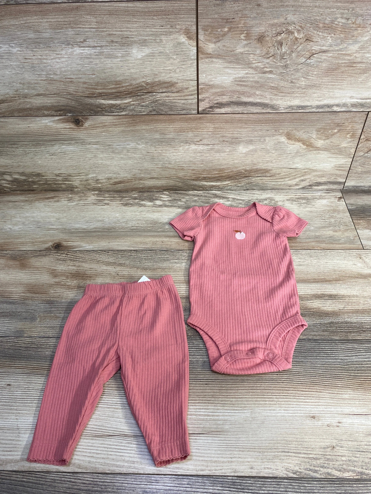 Carter's Ribbed Apple Print Bodysuit & Leggings Set Pink sz 3m
