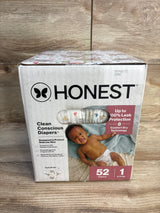 Honest Clean Conscious Diapers, size 1, 52 count, hypoallergenic, leak protection for babies 8-14 lbs