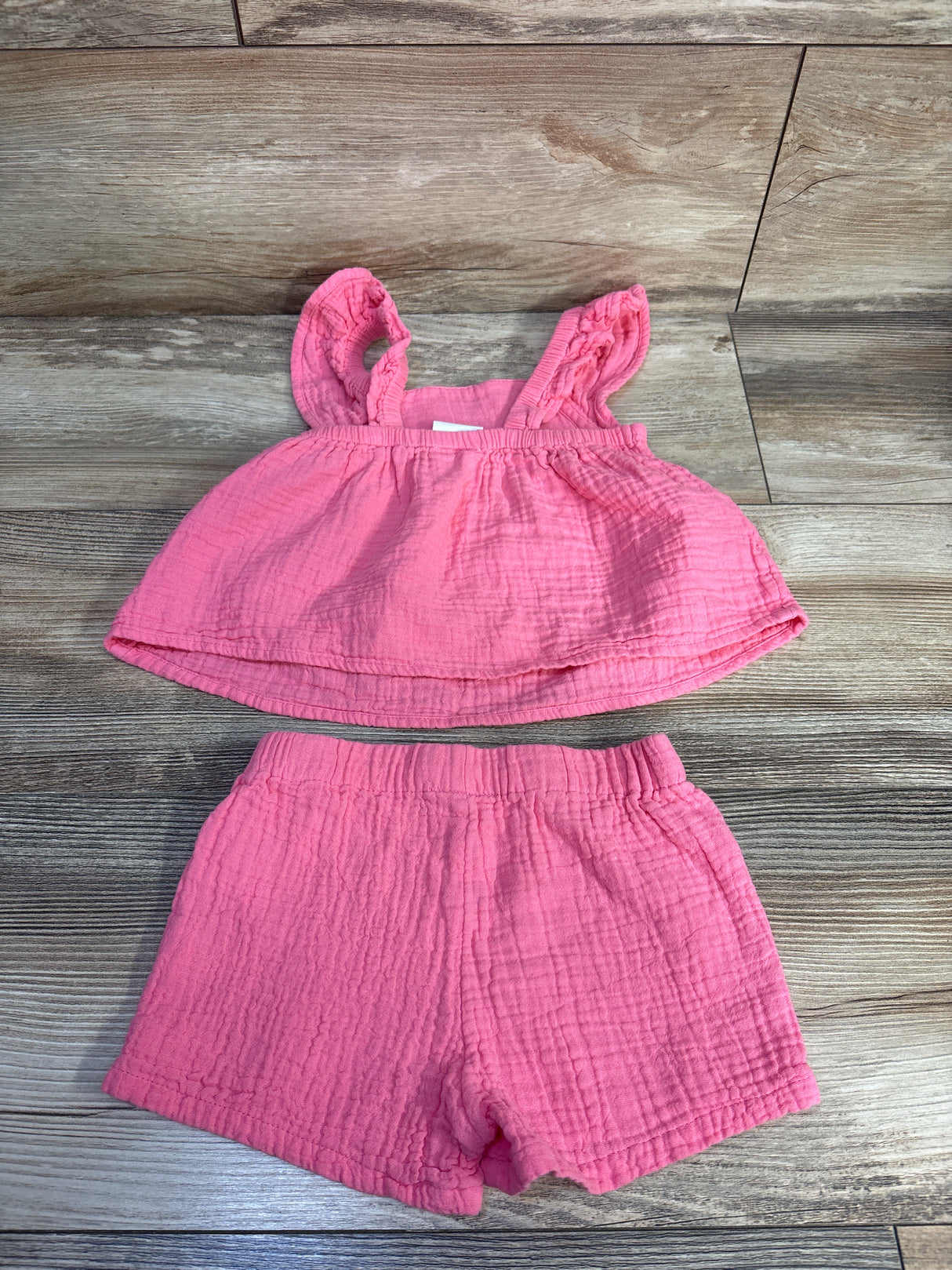 Okie Dokie 2pc Gauze Crochet Top & Shorts Set Pink sz 18m