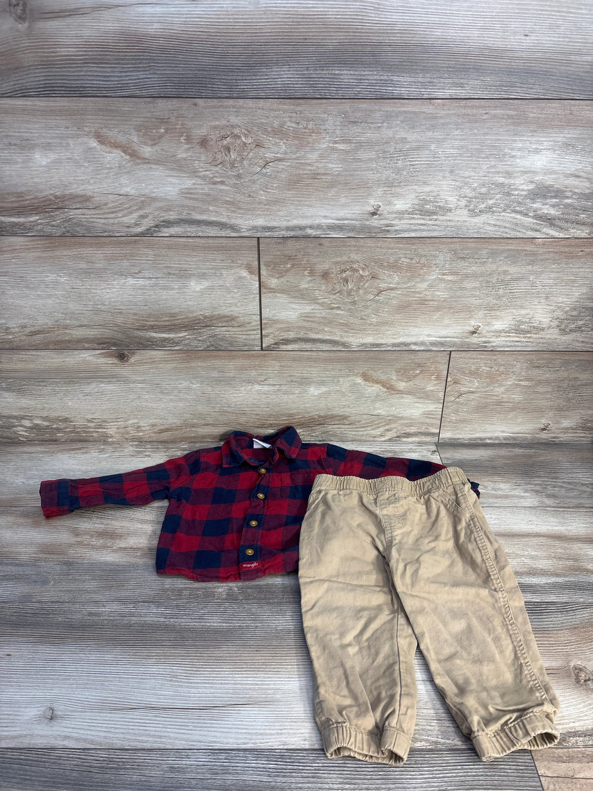 Wrangler 2pc Buffalo Plaid shirt & Bottoms Set Red sz 24m
