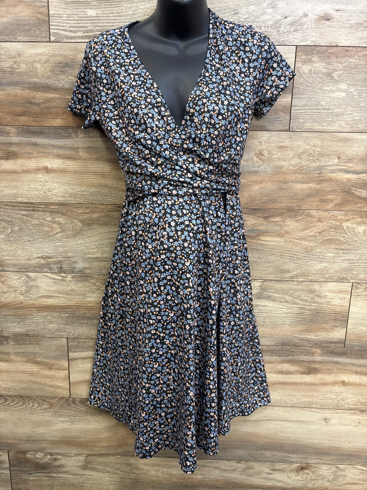 Maternity Wrap Bodice Nursing Dress Blue sz Medium
