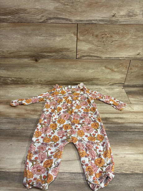 Angel Dear bamboo floral ruffle sleeve coverall in white for babies 12-18 months