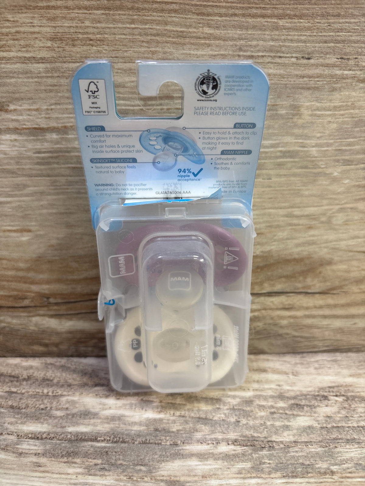 NEW MAM Original Night 2pk Pacifiers, Glow-in-the-Dark Purple/Cream 6-16m
