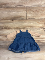 Chelsea & Violet 2pc Muslin Shirt & Denim Overall Dress Brown sz 12m