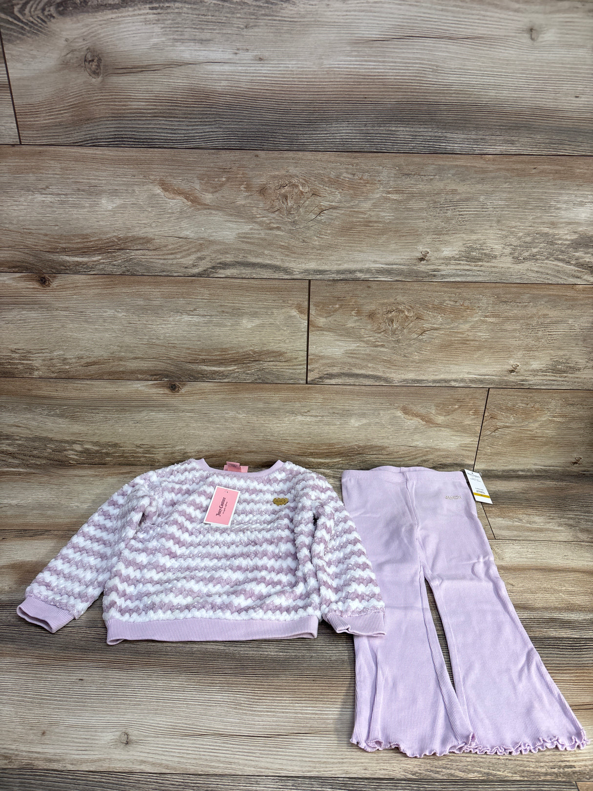 NEW Juicy Couture 2pc Textured Plush Sweatshirt & Ribbed Pants Set White sz 3T