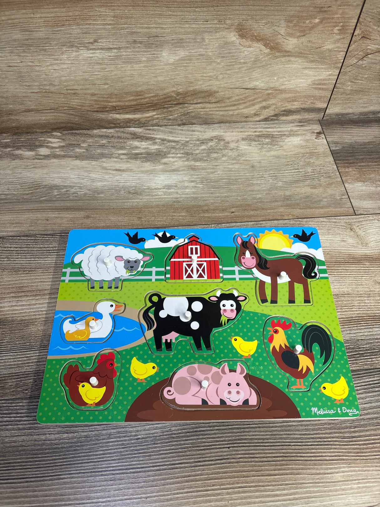 Melissa & Doug Wooden Peg Puzzle - Farm 8pc