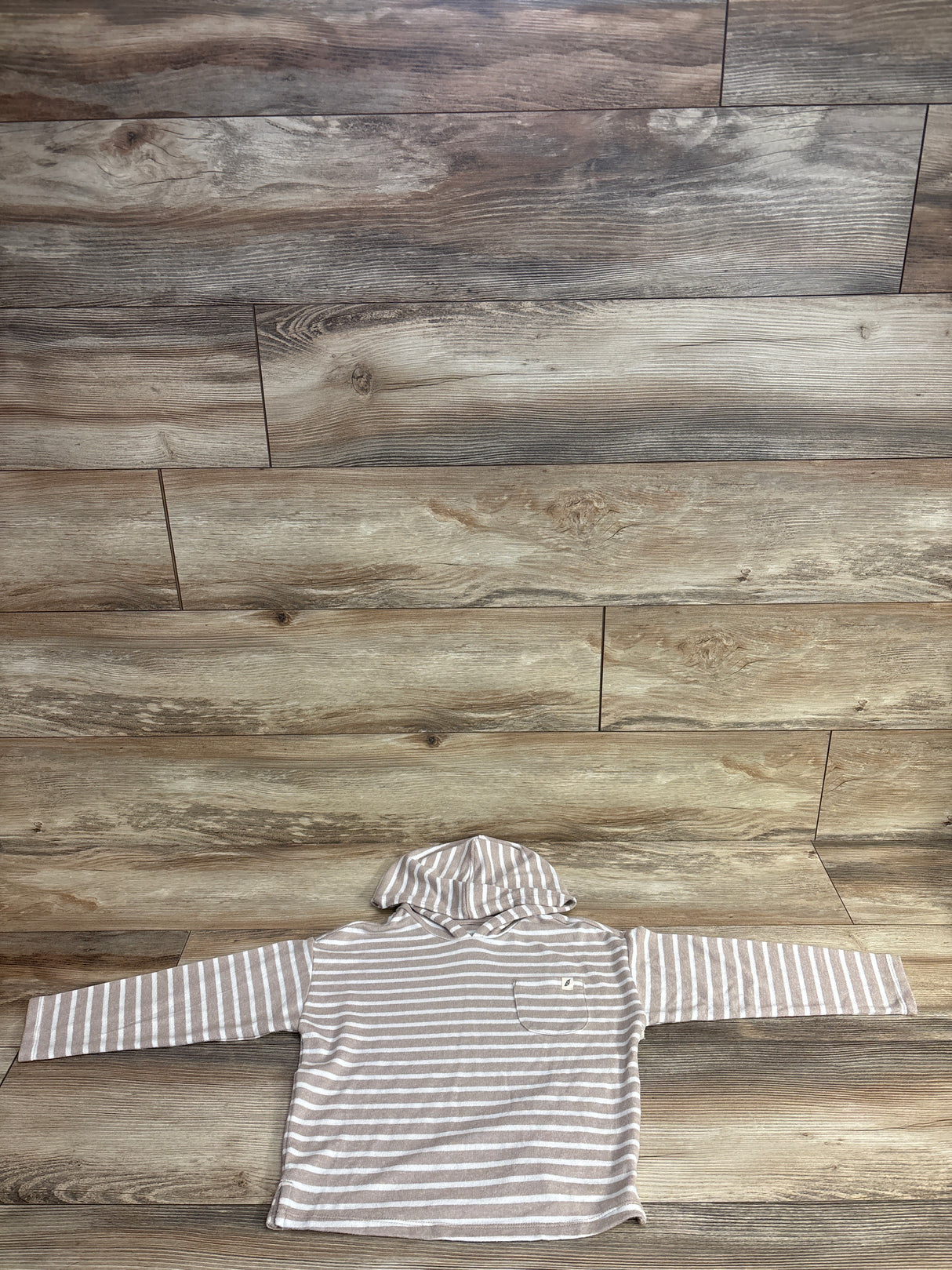 NEW Easy Peasy Hooded Striped Long Sleeve Shirt Beige sz 5T