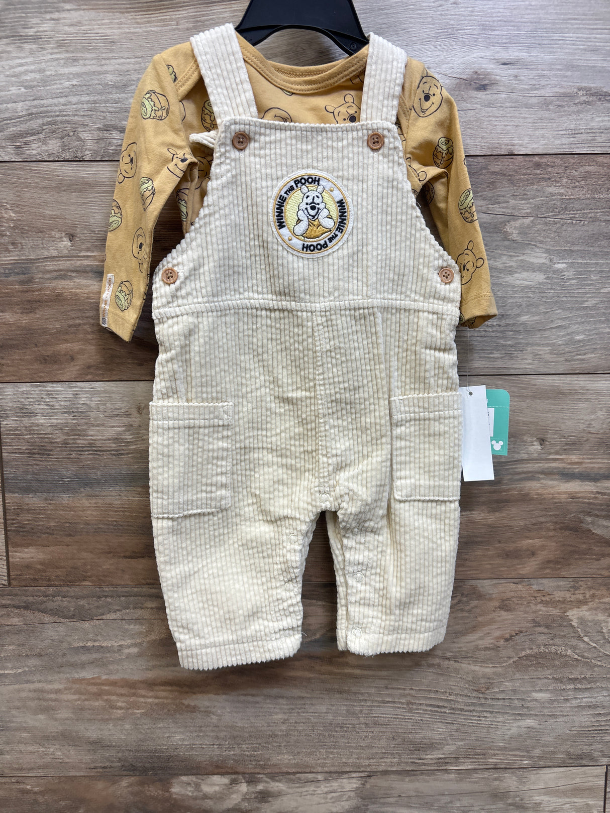 NEW Disney Baby 2pc Winnie The Pooh Corduroy Overalls Set Yellow sz 3/6m