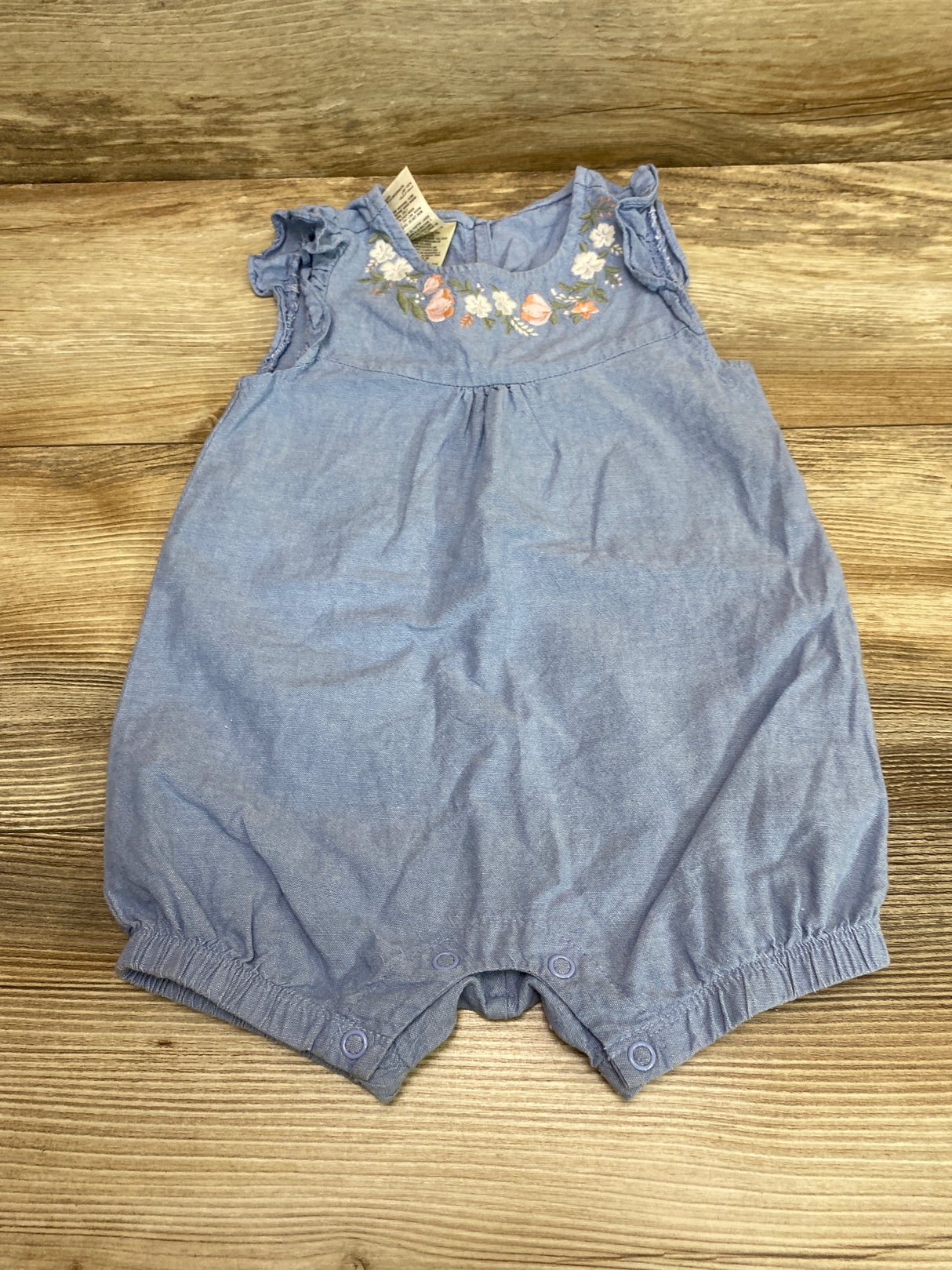 First Impressions Chambray Embroidered Romper Blue sz 12m