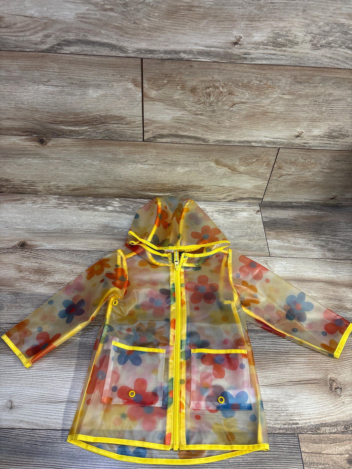Cat & Jack Floral Clear Rain Jacket Yellow sz 18m