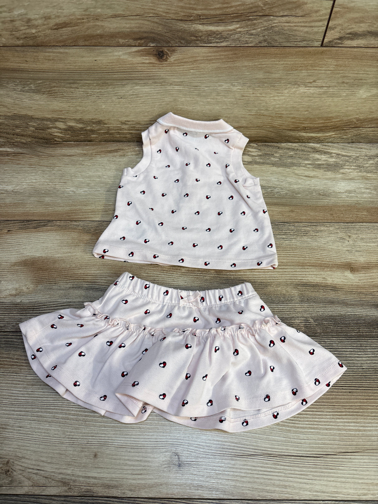 Tommy Hilfiger 2pc Heart Print Sleeveless Polo & Skort Set Pink sz 12m