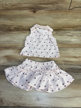 Tommy Hilfiger 2pc Heart Print Sleeveless Polo & Skort Set Pink sz 12m