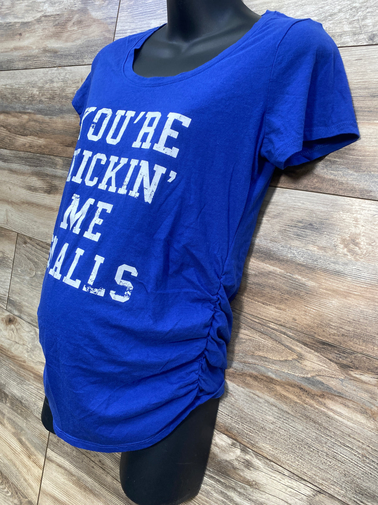 Motherhood Maternity You're Kickin' Me Smalls Shirt Blue sz Medium