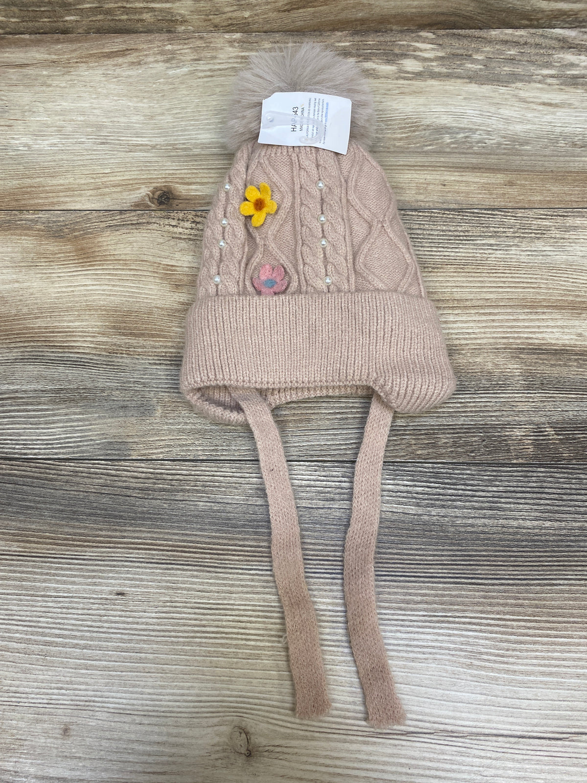 NEW Cable Knit Pom-Pom Fur Lined Winter Beanie Beige