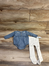 NEW Carter's 2pc Chambray Bubble Romper & Footed Tights Set Blue sz 6m