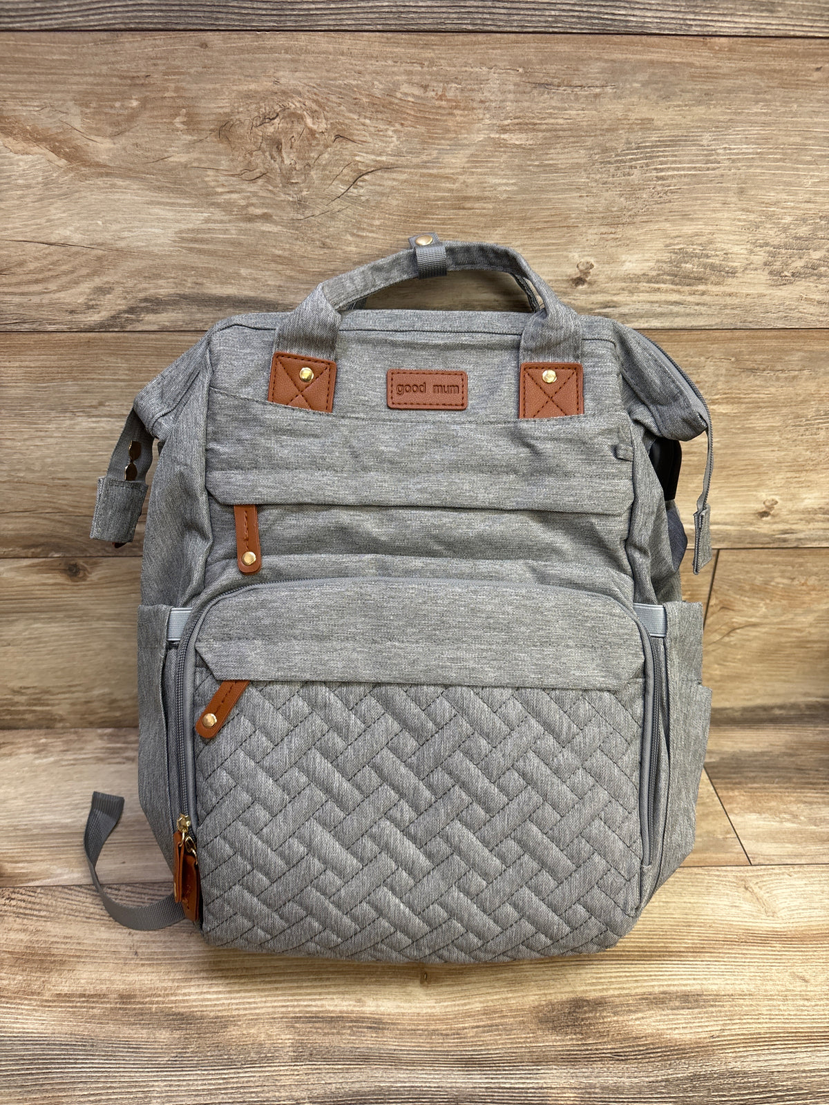 Good Mum Diaper Bag Backpack w/ Changing Station & Sunshade Grey