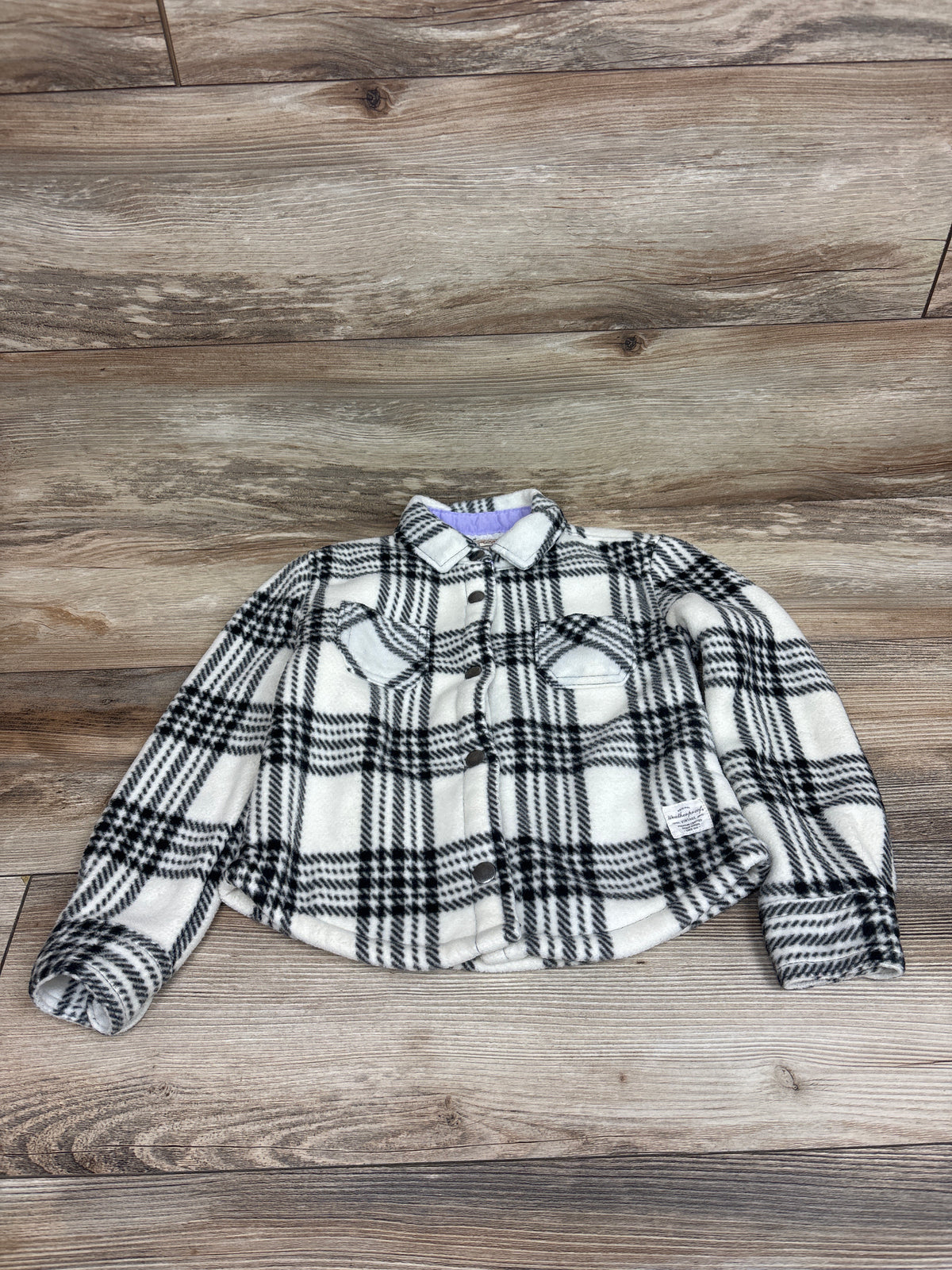 Weatherproof Vintage Button-Up Plaid Fleece Jacket Cream sz 5/6T
