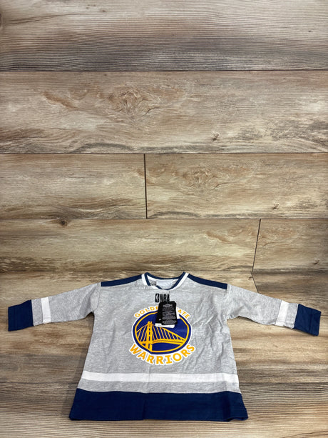 Toddler's Golden State Warriors long-sleeve shirt with NBA logo, gray with navy and white accents