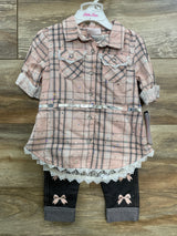 NEW Little Lass 2pc Plaid Shirt & Leggings Pink sz 24m