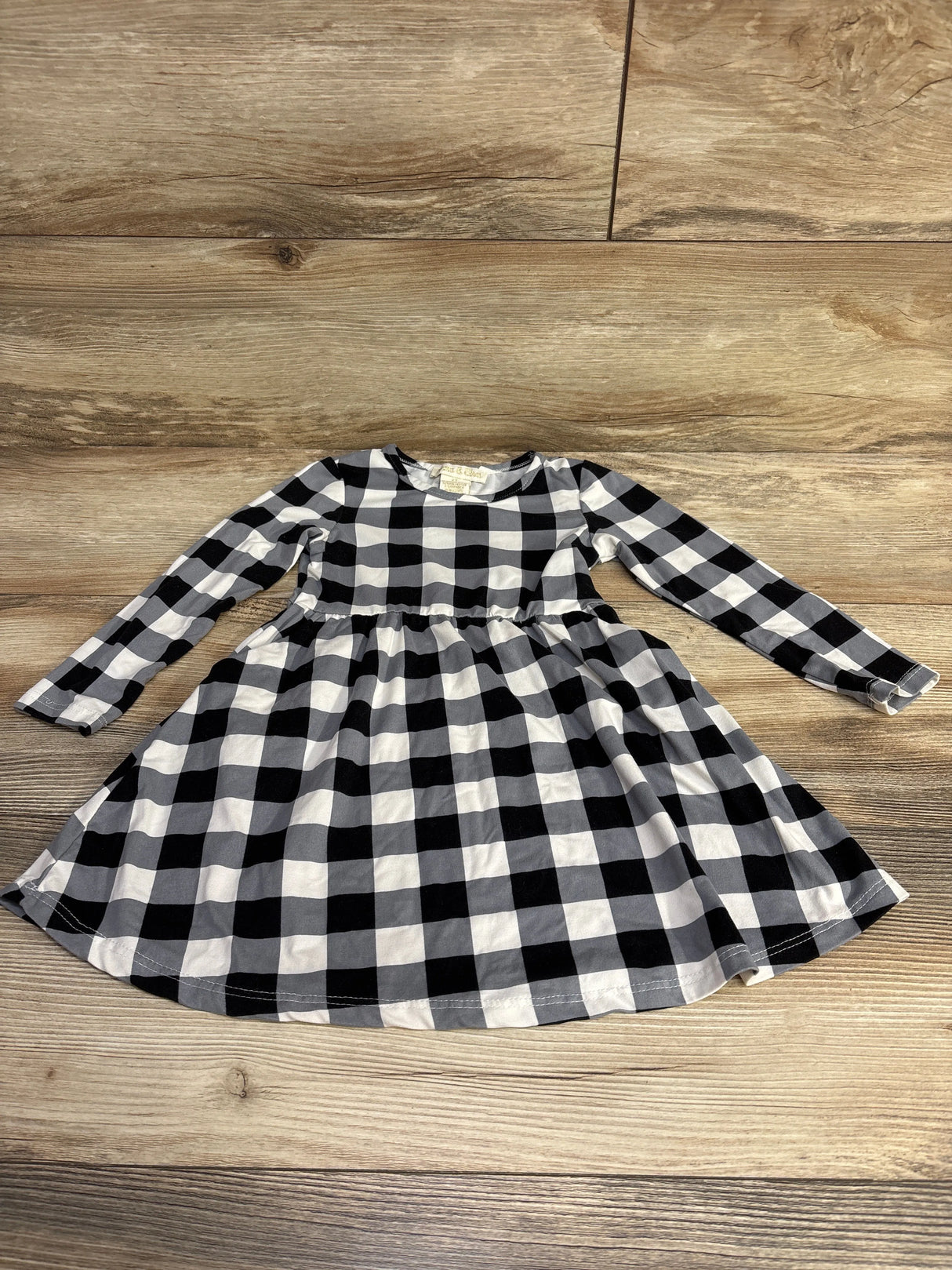 Emma & Elsa Checkered Long Sleeve Dress Grey sz 2T