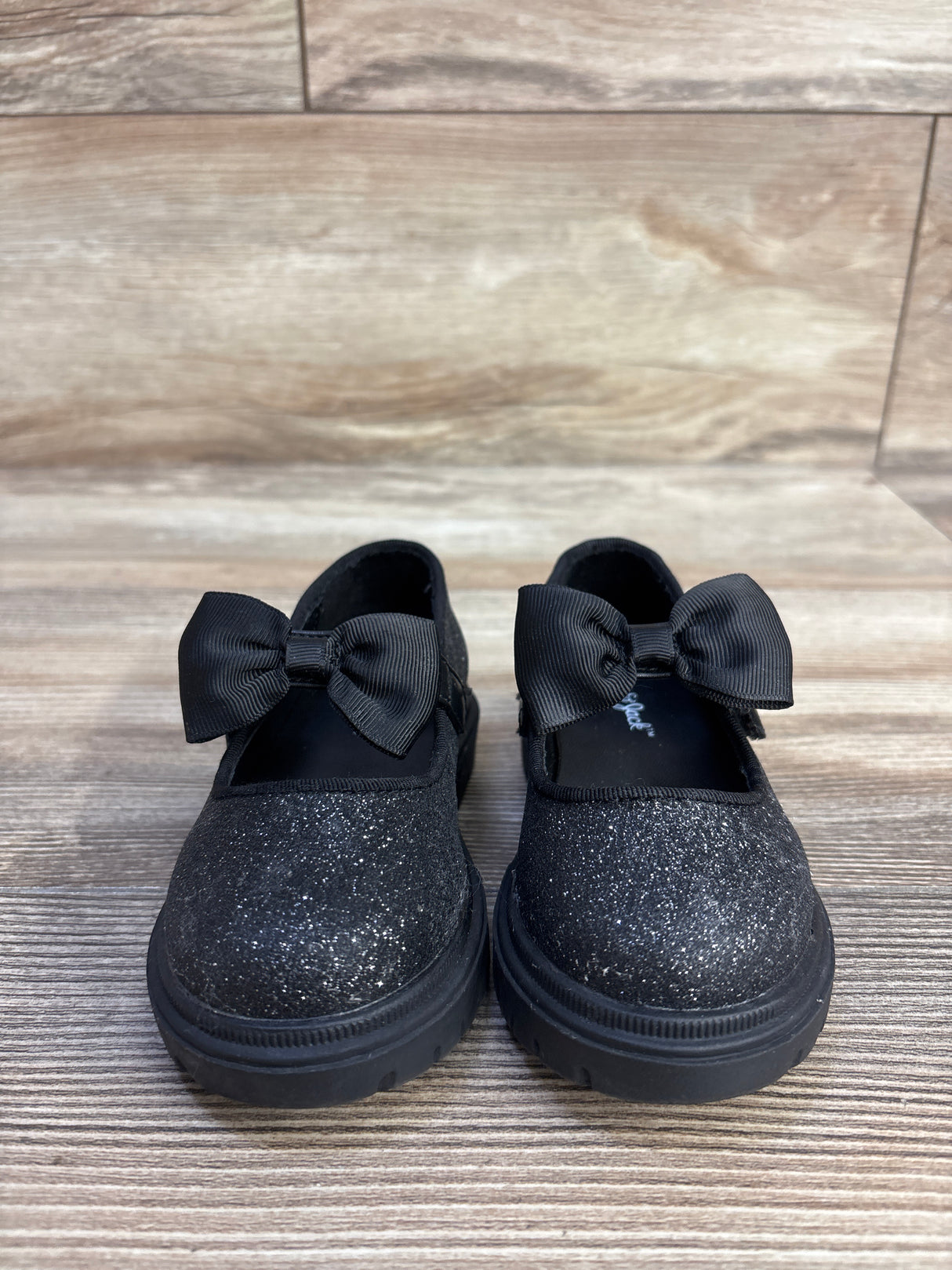 Cat & Jack Kori Lug Sole Mary Jane Flats, Black Glitter sz 6c