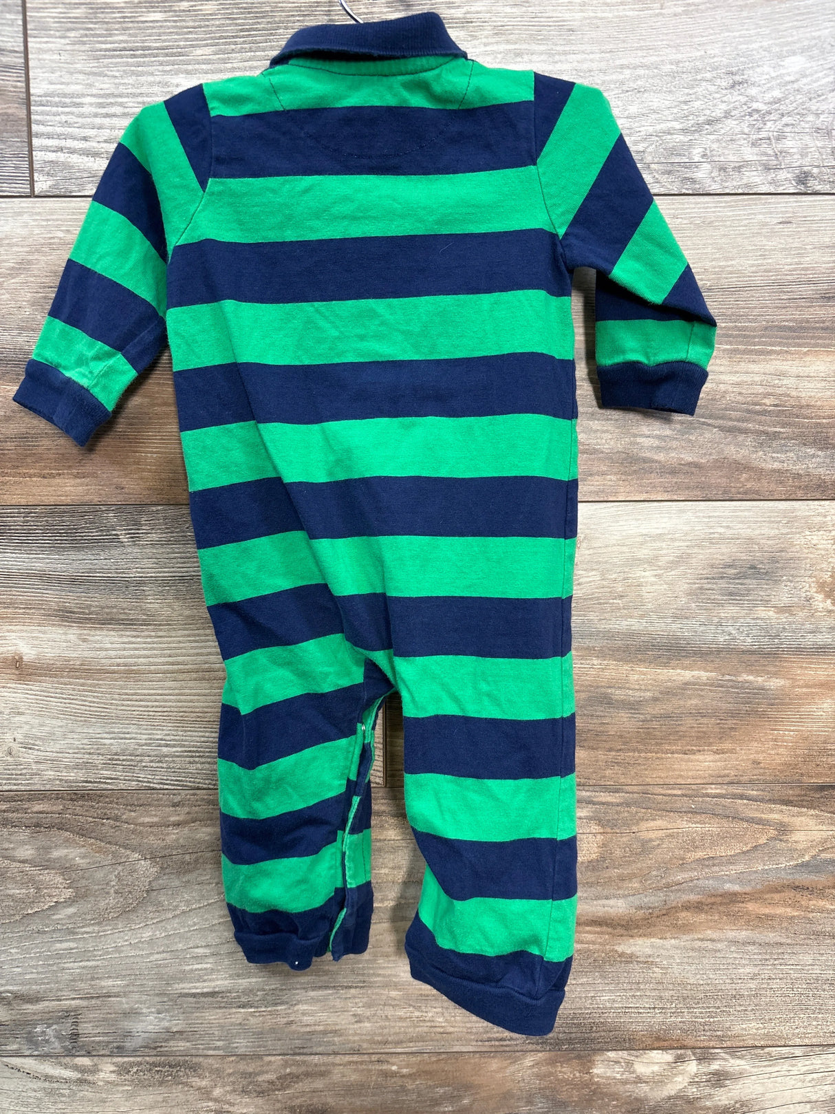 Little Me Striped Henley Coverall Green sz 9m
