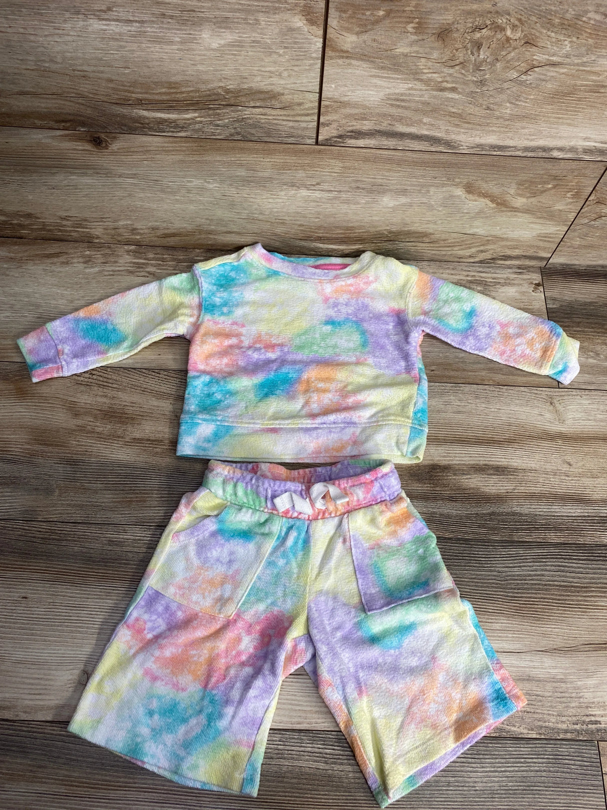 Cat & Jack 2pc Tie-Dye Textured Shirt & Shorts Set Yellow sz 18m