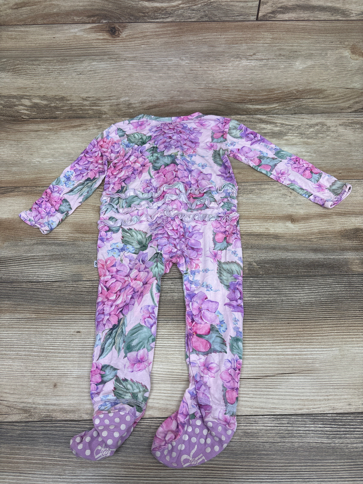 Bums & Roses 'You Had Me at Hydrangea' Bamboo Ruffle Footie Pink sz 12-18m