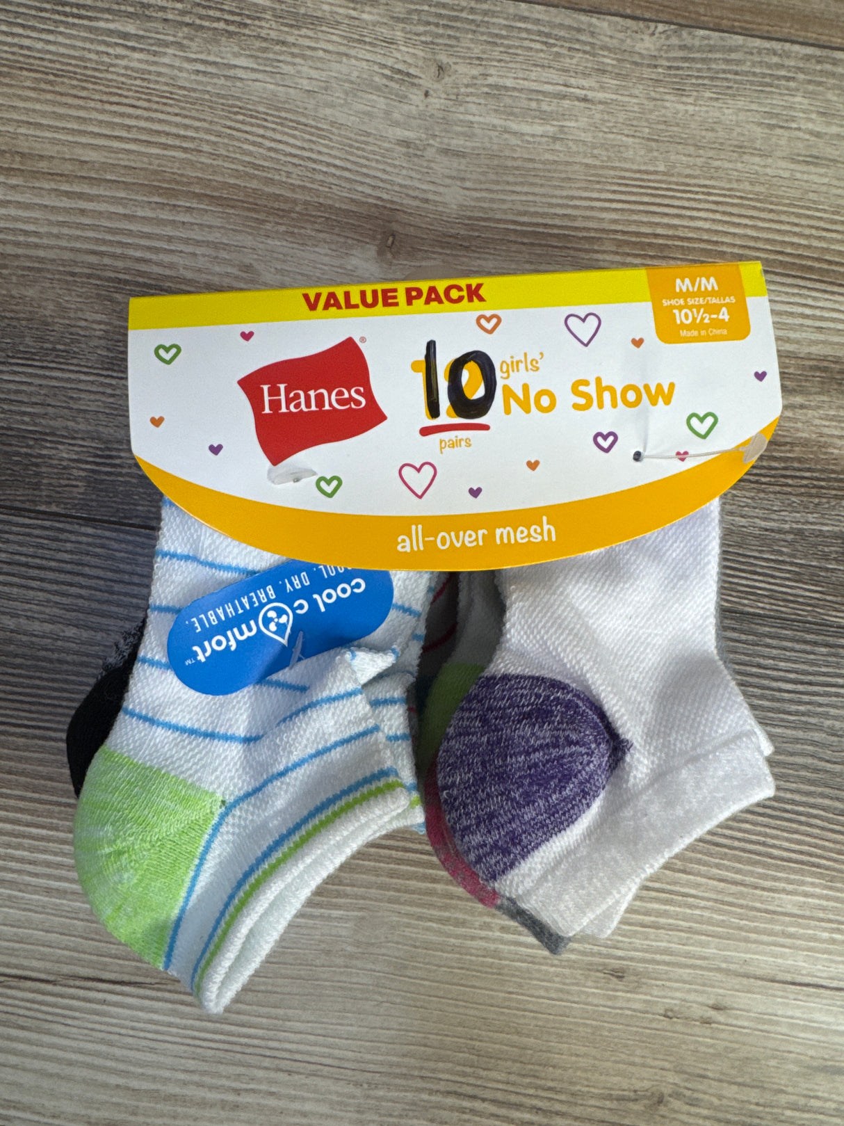 NEW Hanes Girls' No Show Socks 10pk sz M/10.5c-4Y