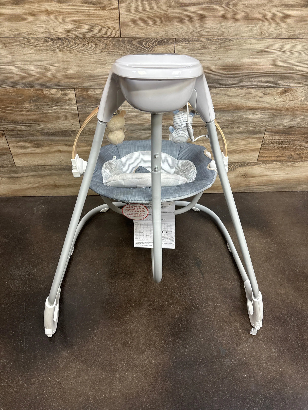 Ingenuity SimpleComfort Compact Swing with Wood Toy Bar - Chambray