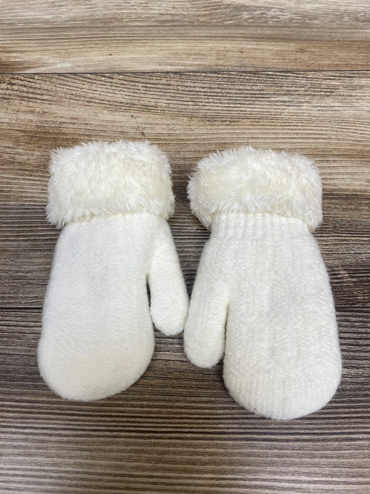 Faux Fur Knit Winter Mittens White sz 0-6m