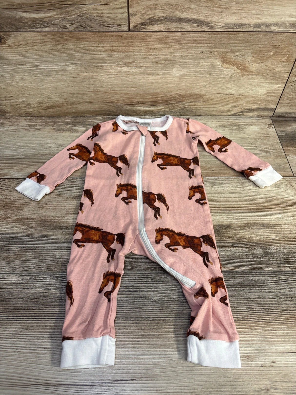 Milkbarn Natural Horse Organic Zipper Pajama Pink sz 6-9m