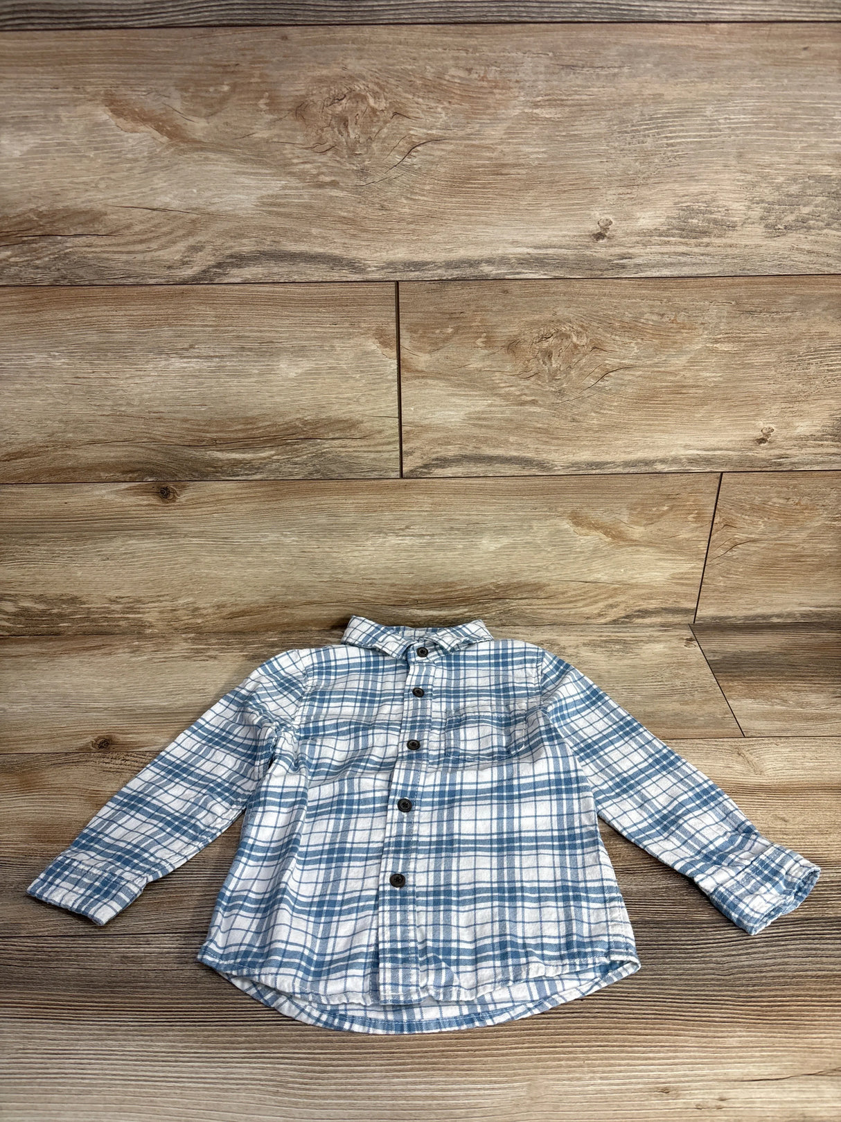 Cat & Jack Tartan Plaid Button Up Flannel Blue 3T