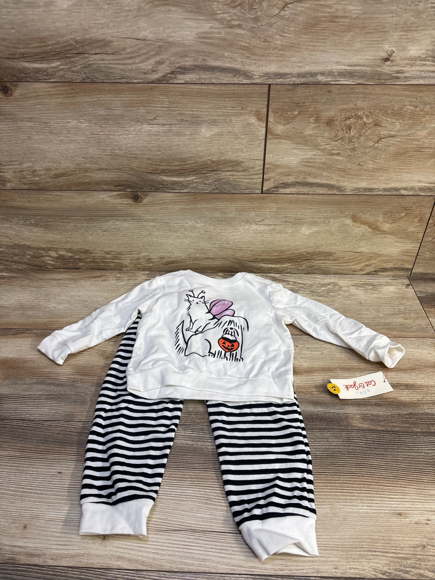 NEW Cat & Jack 2pc Halloween Dog & Cat Sweatshirt & Jogger Set White sz 18m