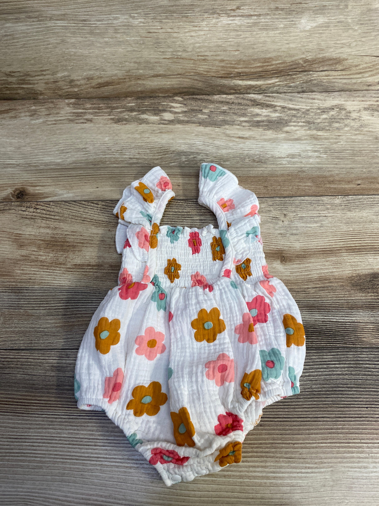 Muslin Smocked Floral Bubble Romper White sz 6-9m