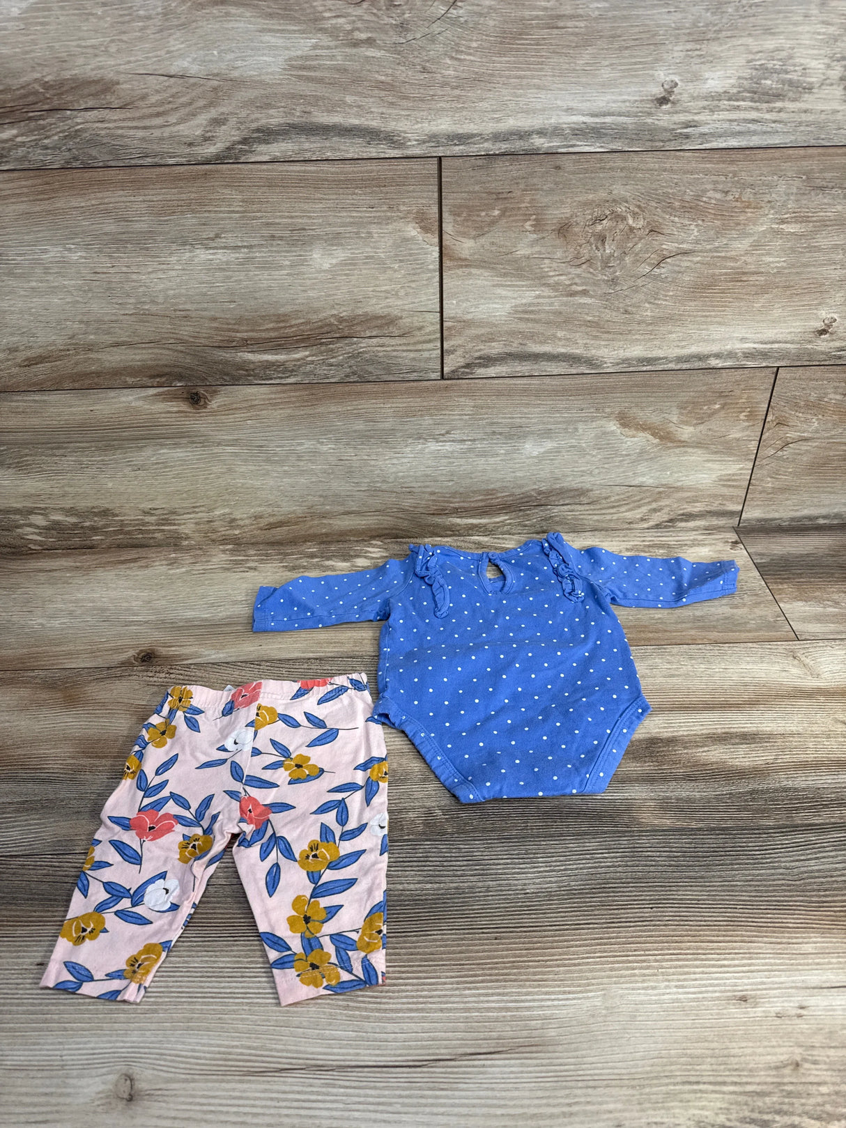 Carter's 2pc Polka Dot Bodysuit & Floral Pants Blue sz 3m