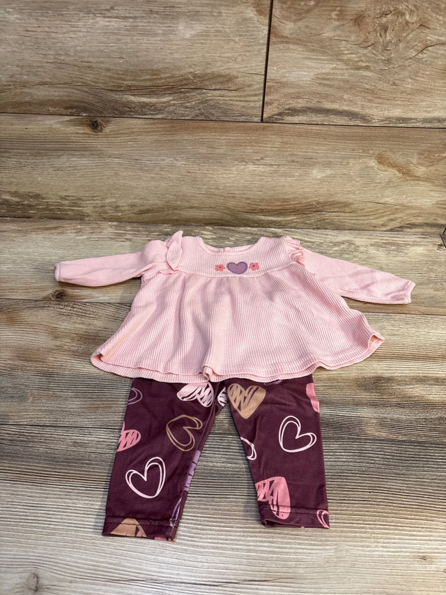 Just Lizzy pink waffle knit peplum top and heart print pants set for baby