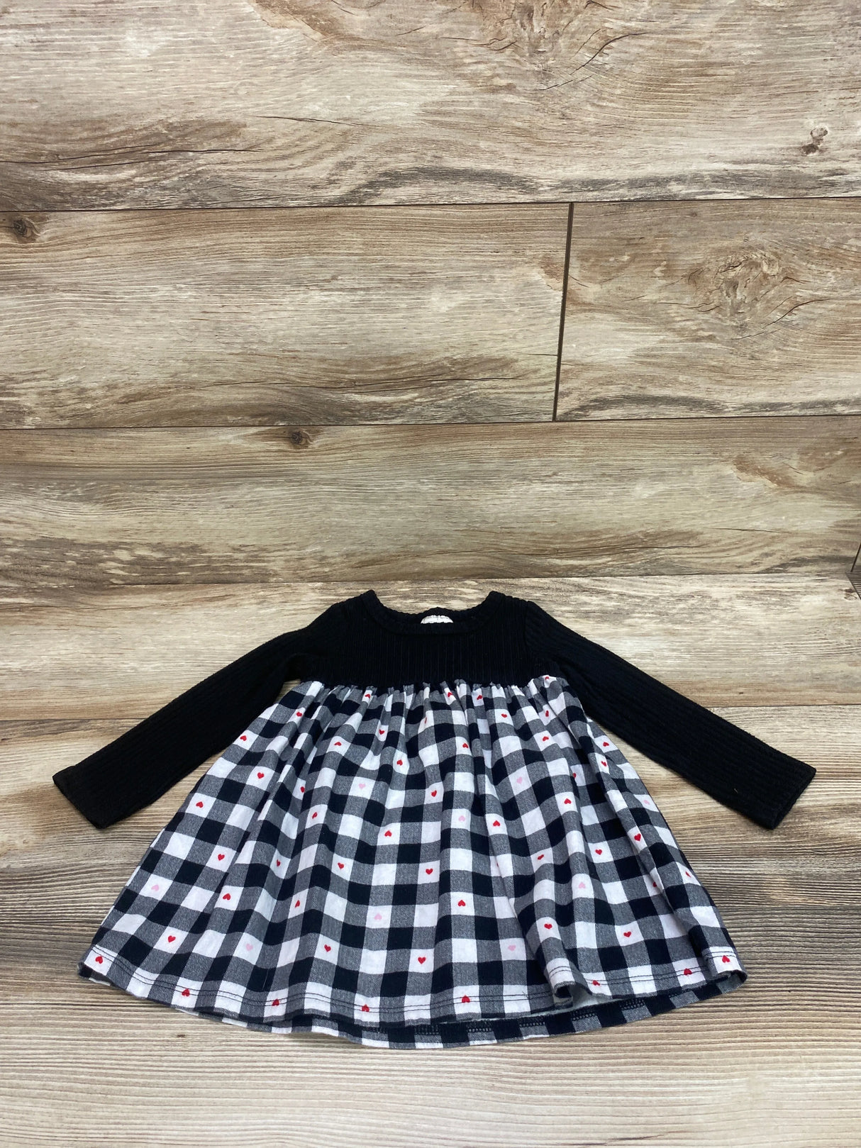 First Impressions Ribbed Buffalo Check Dress Black sz 18m