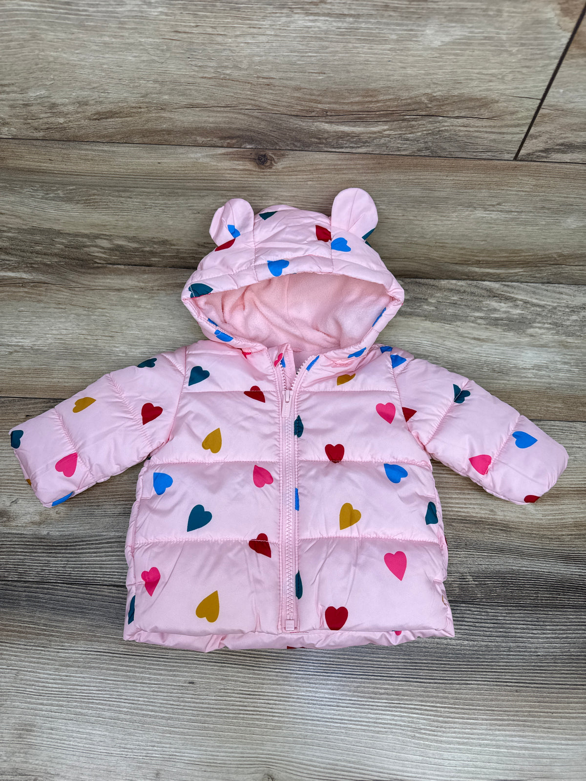 Old Navy Water-Resistant Hooded Critter Puffer Jacket Pink sz 3-6m