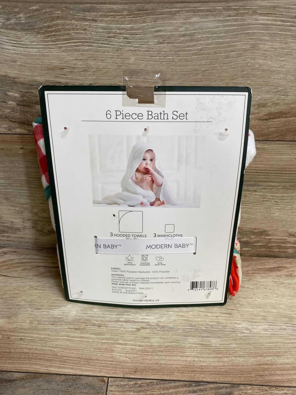 NEW Modern Baby 6pc Hooded Towel & Washcloth Set - Christmas