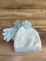 NEW 2pc Pom-Pom Beanie & Gloves Set Blue OSFM