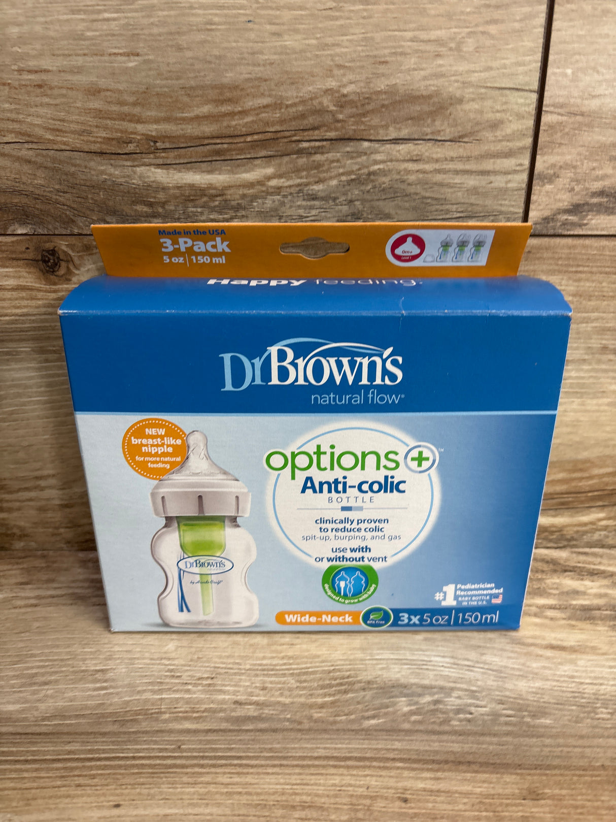 NEW Dr. Brown's Options+ Wide-Neck Baby Bottle w/ Level 1 Slow Flow Nipple 5oz 3pk