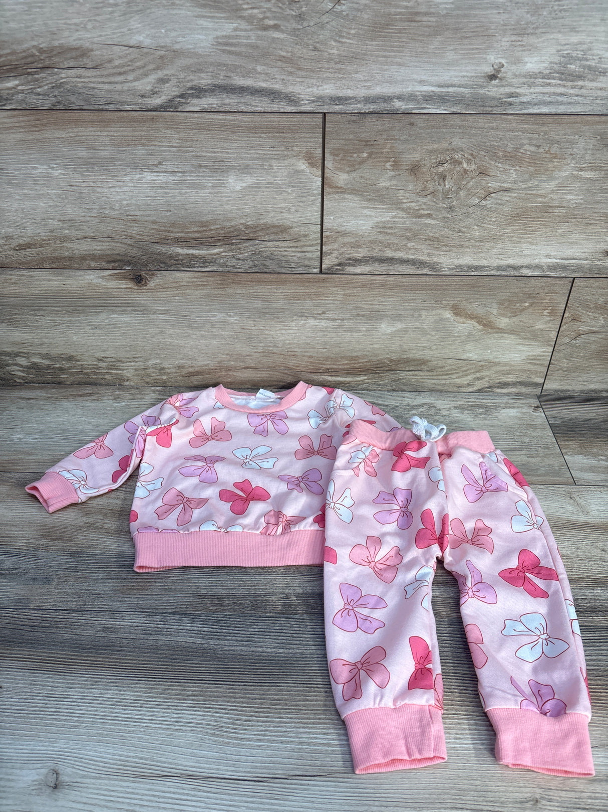 Karwuiio 2pc Bow Print pullover Sweatshirt & Joggers Set Pink sz 6-12m