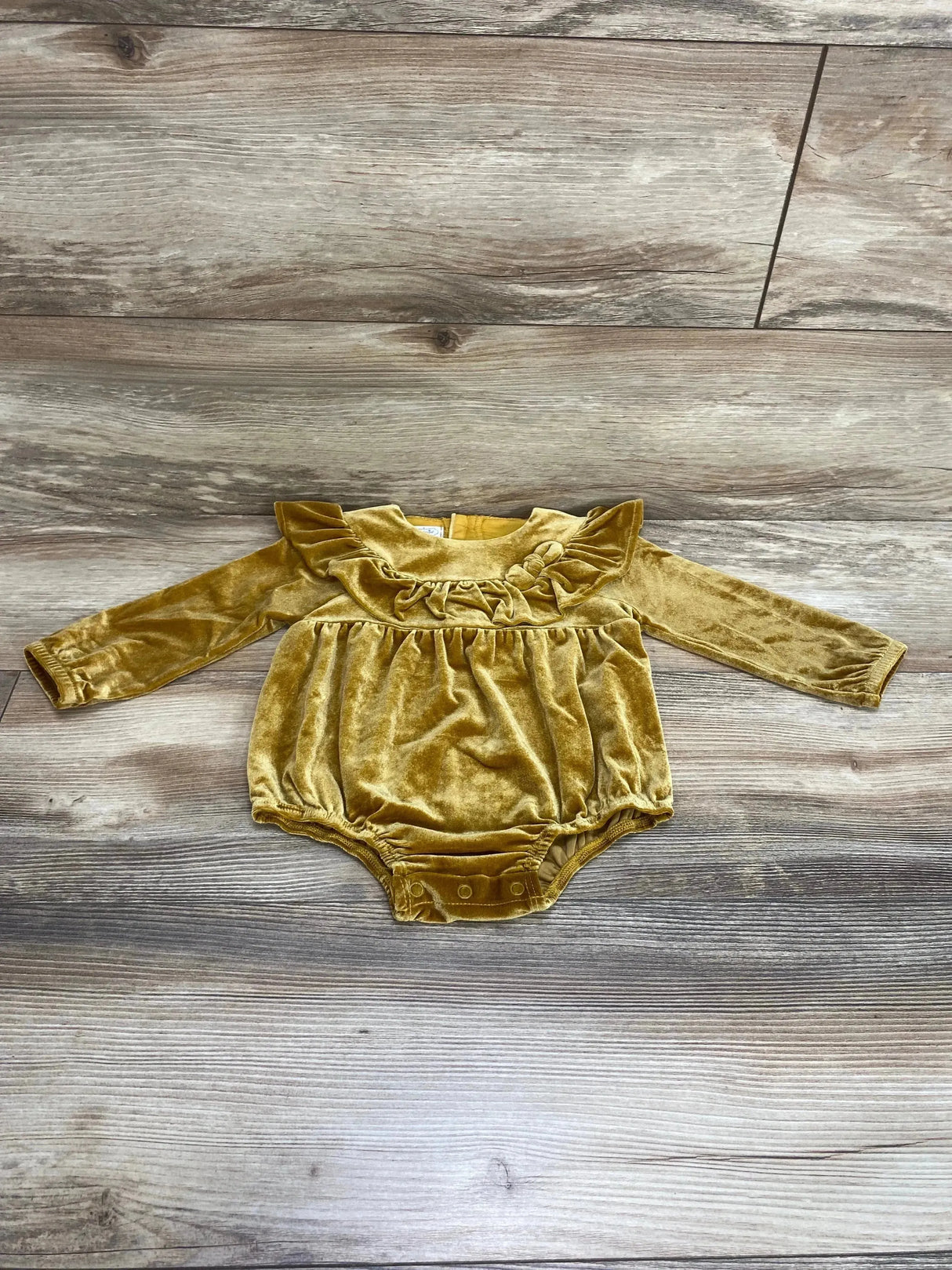 Mudpie Velvet Ruffle Romper Yellow sz 9-12m