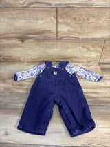 Carhartt 2pc Fall Bodysuit & Ruffle Trim Corduroy Overalls Set Purple sz 9m