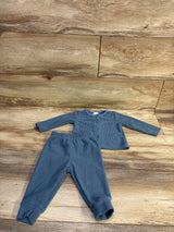 Rabbit Moon 2pc Textured Shirt & Pants Set Blue sz 3-6m