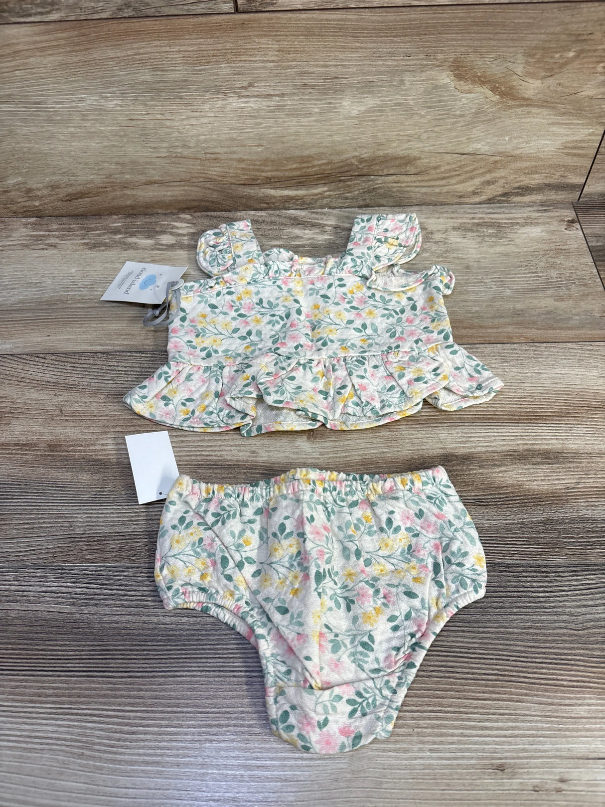 NEW Cloud Island 2pc Floral Peplum Top & Bloomers Set Ivory sz 0-3m