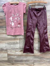 Beautees Dancing Top & Faux Leather Flair Pants Pink sz 5/6