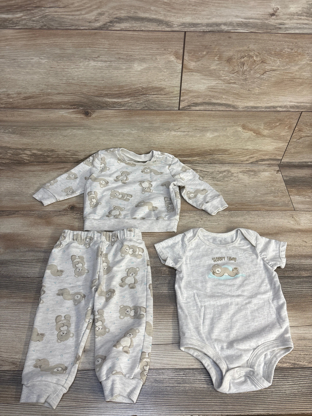 Baby bear print pajama set with 'Sleepy Time' onesie, soft infant sleepwear for cozy nights